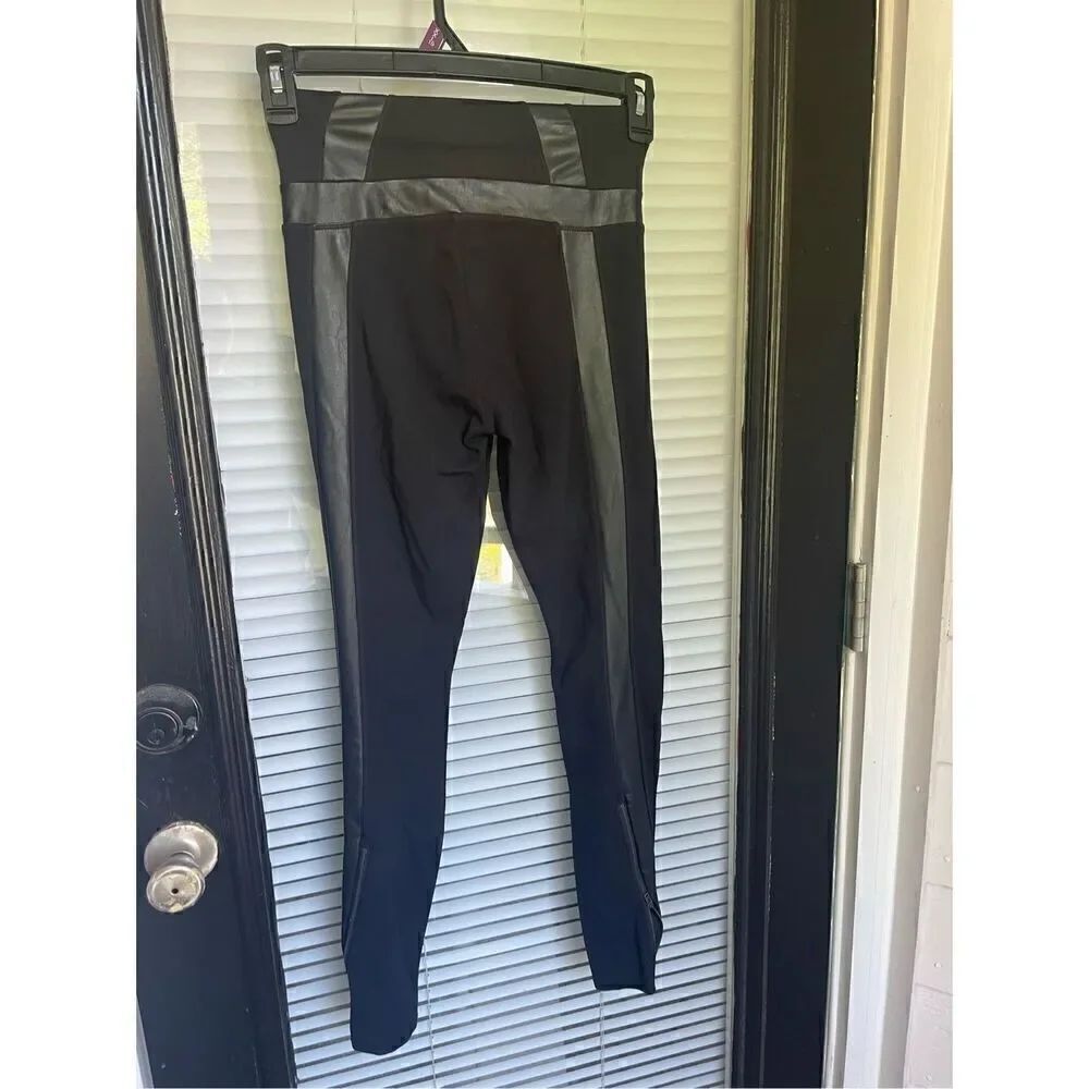 Athleta Leggings Women XS Black Ponte Luxe Zipper/Pockets Faux Leather Workout